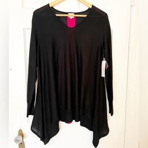 Boo Gemes St Barths Sweater Black with Magenta Stripe down Back S/M Tunic Length